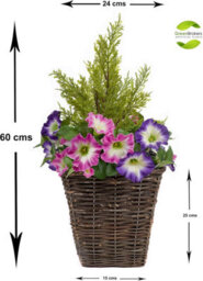 Greenbrokers 2 X Artificial Purple & Pink Petunias Rattan Patio Planters - thumbnail 2