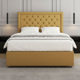 REGIONAL FURNISHINGS Divan Bed Set Mustard Plush Velvet Upholstered 24Inch Headboard & Mattress No Drawers In Single Double King 4Ft 6Ft Sizes - thumbnail 3