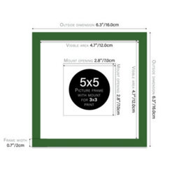 "5X5"" Green Picture Frame - 5X5"" Square Frame With 3X3"" Mount For 5X5""/3X3"" Pictures Classic Style Thin Edge, 1 Pack" - thumbnail 2