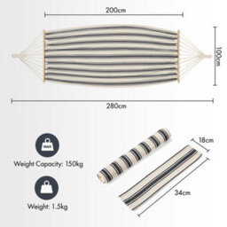 Vonhaus Garden Hammock, 1 Person Striped Hammock With Rope Attachments & Storage Bag, Polycotton Single Hammock, Blue & White - thumbnail 8