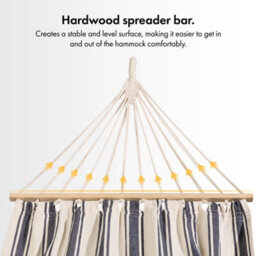 Vonhaus Garden Hammock, 1 Person Striped Hammock With Rope Attachments & Storage Bag, Polycotton Single Hammock, Blue & White - thumbnail 5