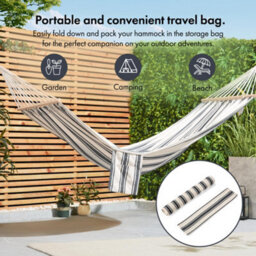 Vonhaus Garden Hammock, 1 Person Striped Hammock With Rope Attachments & Storage Bag, Polycotton Single Hammock, Blue & White - thumbnail 3