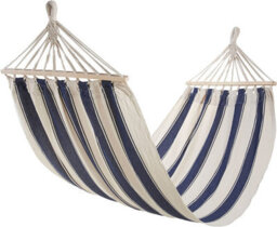Vonhaus Garden Hammock, 1 Person Striped Hammock With Rope Attachments & Storage Bag, Polycotton Single Hammock, Blue & White