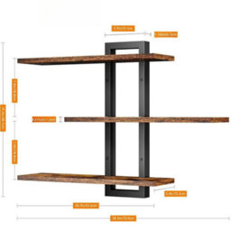 Brown 3-Tier 50Cm Wooden Floating Shelves Metal Brackets - thumbnail 2