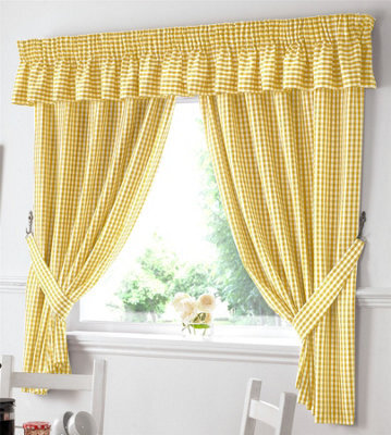 Alan Symonds Gingham Yellow Checked Kitchen Curtains