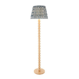 Luminosa Lighting Luminosa Cane Natural Bamboo Floor Lamp With Marlin Blue Fabric Ripple Shade 40Cm E27