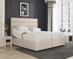 Milan Electric Adjustable Bed Set Fabric Pocket Sprung Mattress, Floor Standing Headboard - 6Ft - Cream - thumbnail 1