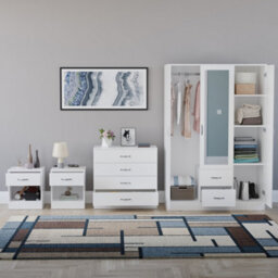 Lassic Vida Designs Riano 4 Piece Bedroom Set (1 Drawer Bedside Chest, 4 Drawer Chest, 3 Door 2 Drawer Mirrored Wardrobe), White - thumbnail 2