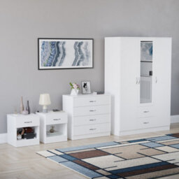 Lassic Vida Designs Riano 4 Piece Bedroom Set (1 Drawer Bedside Chest, 4 Drawer Chest, 3 Door 2 Drawer Mirrored Wardrobe), White - thumbnail 6