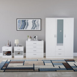 Lassic Vida Designs Riano 4 Piece Bedroom Set (1 Drawer Bedside Chest, 4 Drawer Chest, 3 Door 2 Drawer Mirrored Wardrobe), White - thumbnail 7
