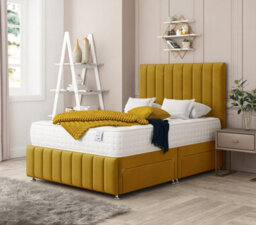 "Bed Choices Moscow Bed Set No Drawer With Mattress & 26"" Headboard -Double (Mustard)"