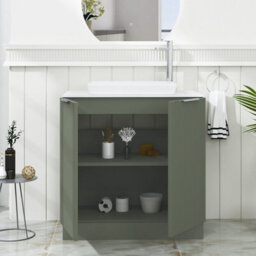 Royal Bathrooms Evora 800mm Sage Green Fluted Floor Standing Countertop Vanity Unit 2 Door With Qubix Basin - thumbnail 3