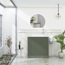 Royal Bathrooms Evora 800mm Sage Green Fluted Floor Standing Countertop Vanity Unit 2 Door With Qubix Basin - thumbnail 2
