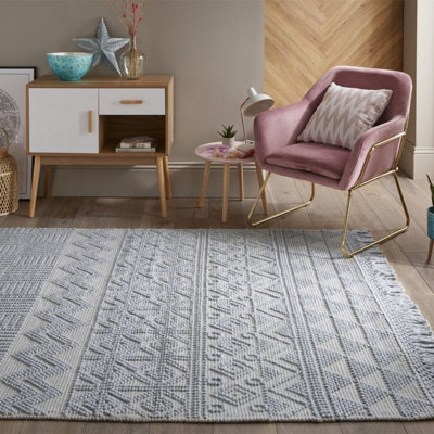 Duck Egg Geometric Kilim Luxurious Modern Wool Moroccan Wool Hand Made Rug For Dining Room Bedroom & Living Room-160Cm X 220Cm - image 1