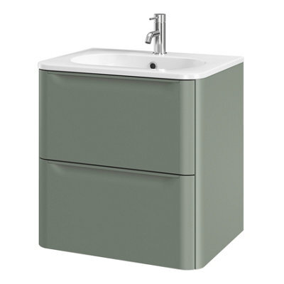 GoodHome Nevado Matt Green Wall-Mounted Vanity Unit & Basin Set (W)600mm (H)600mm - image 1