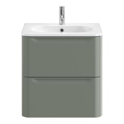 GoodHome Nevado Matt Green Wall-Mounted Vanity Unit & Basin Set (W)600mm (H)600mm - thumbnail 2
