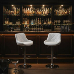 Alivio Set Of 2 Modern Chrome Bar Stools, Breakfast Velvet Dining Chairs (White) - thumbnail 4