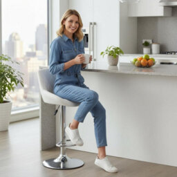 Alivio Set Of 2 Modern Chrome Bar Stools, Breakfast Velvet Dining Chairs (White) - thumbnail 3