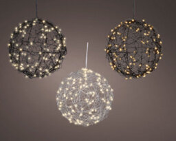 Lumineo Black Wire Christmas Ball Light Micro Led Warm White Battery Hanging Light 15Cm - thumbnail 5