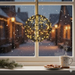 Lumineo Black Wire Christmas Ball Light Micro Led Warm White Battery Hanging Light 15Cm - thumbnail 3
