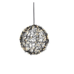 Lumineo Black Wire Christmas Ball Light Micro Led Warm White Battery Hanging Light 15Cm
