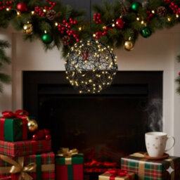 Lumineo Black Wire Christmas Ball Light Micro Led Warm White Battery Hanging Light 15Cm - thumbnail 2