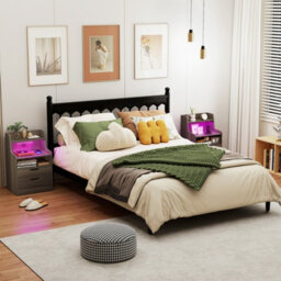 Gainoom Grey Led Nightstand 2-Drawer Bedside Table With Open Shelf & Anti-Tipping Kits - thumbnail 5