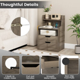 Gainoom Grey Led Nightstand 2-Drawer Bedside Table With Open Shelf & Anti-Tipping Kits - thumbnail 7