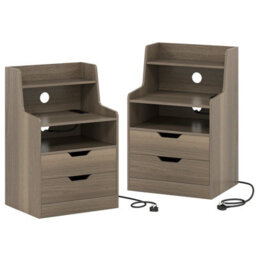Gainoom Grey Led Nightstand 2-Drawer Bedside Table With Open Shelf & Anti-Tipping Kits - thumbnail 3