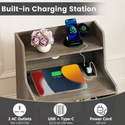 Gainoom Grey Led Nightstand 2-Drawer Bedside Table With Open Shelf & Anti-Tipping Kits - thumbnail 9