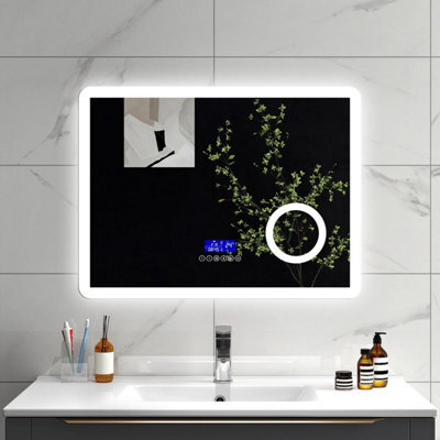 Sline 1000X600mm Bluetooth Led Bathroom Mirror With 3-Colour Modes Demister Pad Magnifying Glass Digital Display Panel - image 1