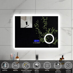 Sline 1000X600mm Bluetooth Led Bathroom Mirror With 3-Colour Modes Demister Pad Magnifying Glass Digital Display Panel - thumbnail 2
