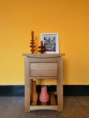 Nightstand Tables, Oak Compact Side Table With Drawer And Shelf, Bedside Cabinet - Fully Assembled - 40W X 35D X 55H - image 1