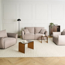 Wyld And Coco Novaliving Taupe Fabric Living Room Set - Low Profile Sofa And Armchairs. - thumbnail 2