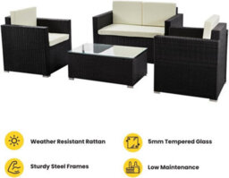 Nustone 4 Seater Rattan Garden Furniture Sofa Lounging Set With A 2 Seater Sofa, 2 Armchairs With Luxury Cushions  - thumbnail 1