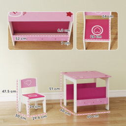 Aiyaplay 3 Pieces Kids Table And Chair Set With Bookshelves, Pink - thumbnail 3