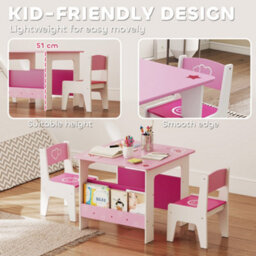 Aiyaplay 3 Pieces Kids Table And Chair Set With Bookshelves, Pink - thumbnail 7
