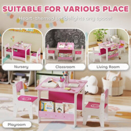 Aiyaplay 3 Pieces Kids Table And Chair Set With Bookshelves, Pink - thumbnail 5