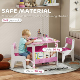 Aiyaplay 3 Pieces Kids Table And Chair Set With Bookshelves, Pink - thumbnail 8