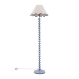 Valuelights Bobbles Powder Blue Bobbin Floor Lamp With Blue Trim Scallop Shade - thumbnail 2