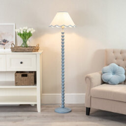 Valuelights Bobbles Powder Blue Bobbin Floor Lamp With Blue Trim Scallop Shade - thumbnail 5