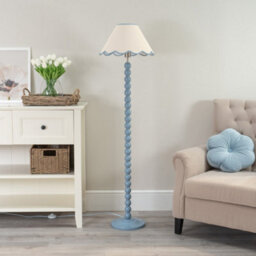 Valuelights Bobbles Powder Blue Bobbin Floor Lamp With Blue Trim Scallop Shade - thumbnail 4
