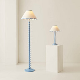 Valuelights Bobbles Powder Blue Bobbin Floor Lamp With Blue Trim Scallop Shade - thumbnail 6