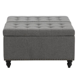 Living And Home Square Grey Linen Upholstered Storage Ottoman With Lift-Top And Flip Design - thumbnail 3