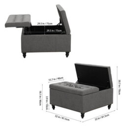 Living And Home Square Grey Linen Upholstered Storage Ottoman With Lift-Top And Flip Design - thumbnail 5