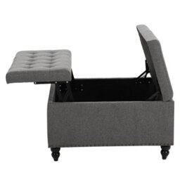 Living And Home Square Grey Linen Upholstered Storage Ottoman With Lift-Top And Flip Design - thumbnail 4