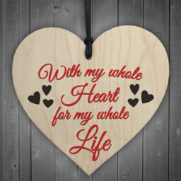 Red Ocean Whole Heart Whole Life Wooden Hanging Heart Plaque - thumbnail 1