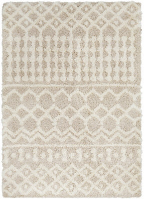 Livabliss Urban Shaggy-Geometric Cream Beige Soft Plush Pile Living Bedroom Rug 130 X 170 Cm Easy Care, Non Shedding - image 1