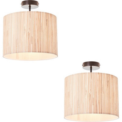 Loops 2 Pack Natural Seagrass Matt Black Semi Flush Low Ceiling Light - 10W Led E27 - image 1