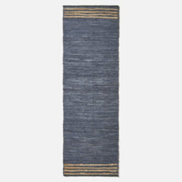 Homescapes Grey Recycled Leather Handwoven Stripe Rug, 66 X 200 Cm - thumbnail 2